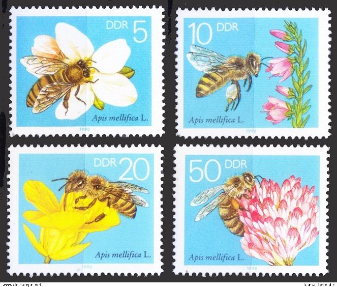 Germany DDR 1990 MNH 4v, Honey Bee, Insects, Flowers - Abeilles