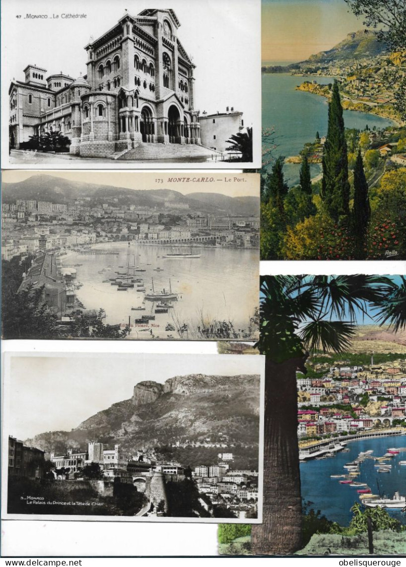 MONACO Lot 5 CARTES   ROCHER  CATHEDRALE PORT PALAIS DU PRINCE VUE DE ROQUEBRUNE  1 TIMBRE RAINIER 1954 - Kathedrale Notre-Dame-Immaculée