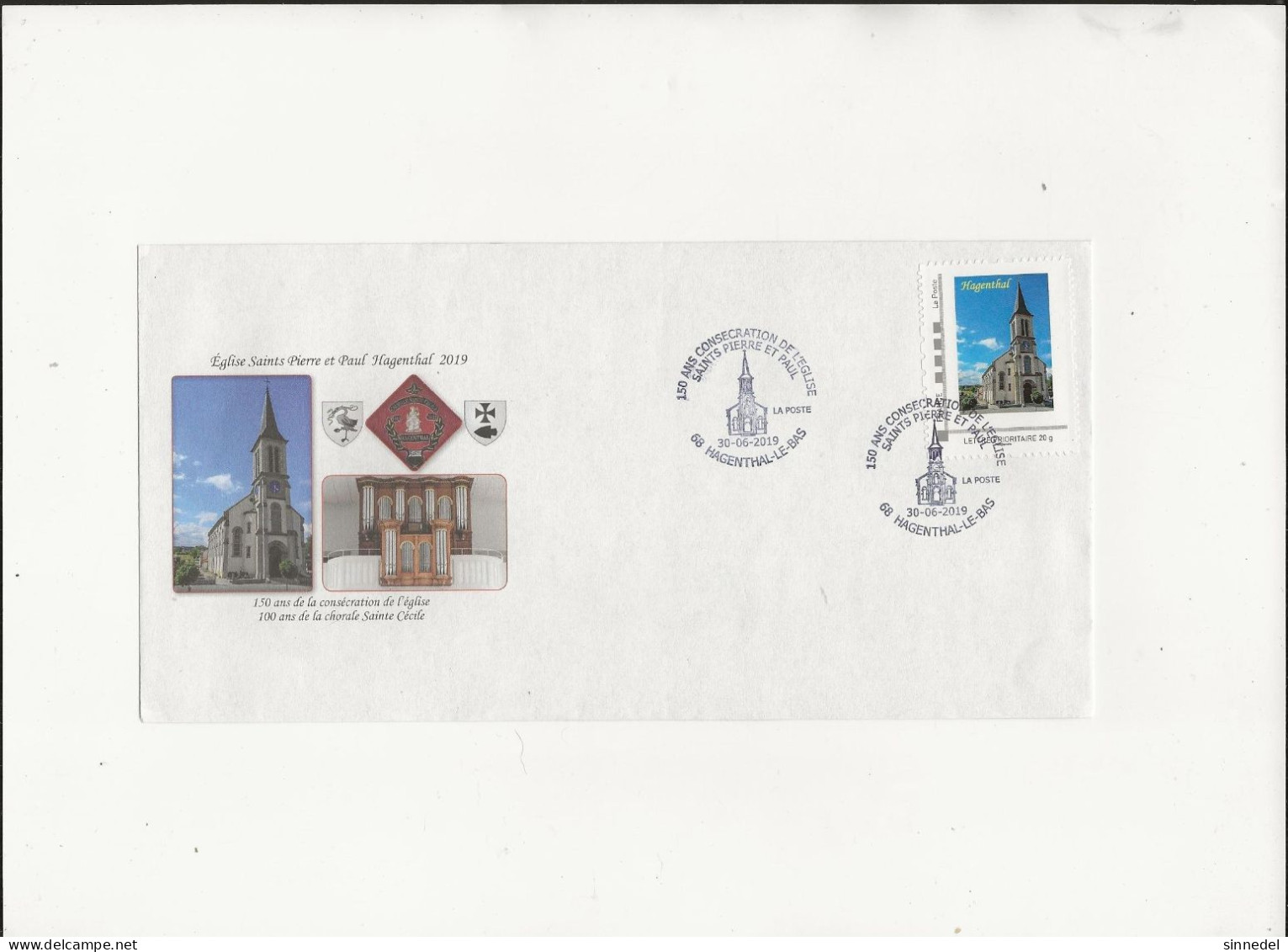 LETTRE PRIORITAIRE 20 GRS EGLISE SAINT PIERRE ET PAUL 68 HAGENTAL LE BAS  LE 30/06/2019 - Lettres & Documents