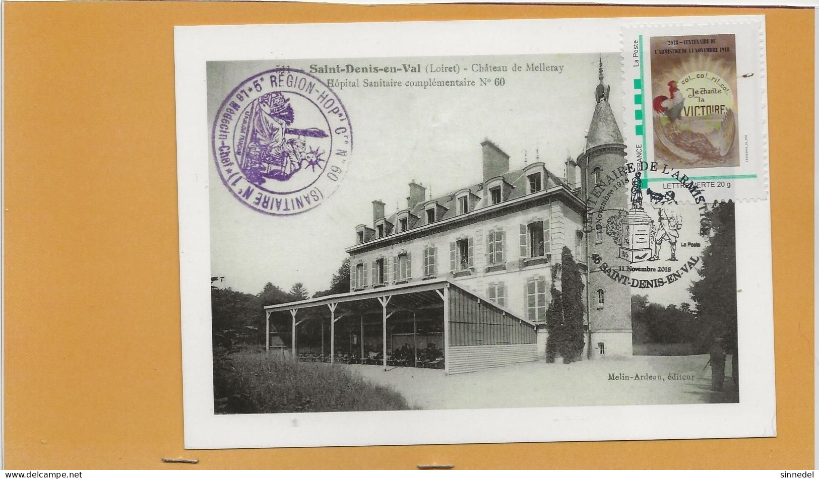 LETTRE VERTE 20 GRS   100 ANS ARMISTICE 11 NOVEMBRE1918 MAISON DU PATRMOINE SAINT DENIS LOIRET 45 - Lettres & Documents