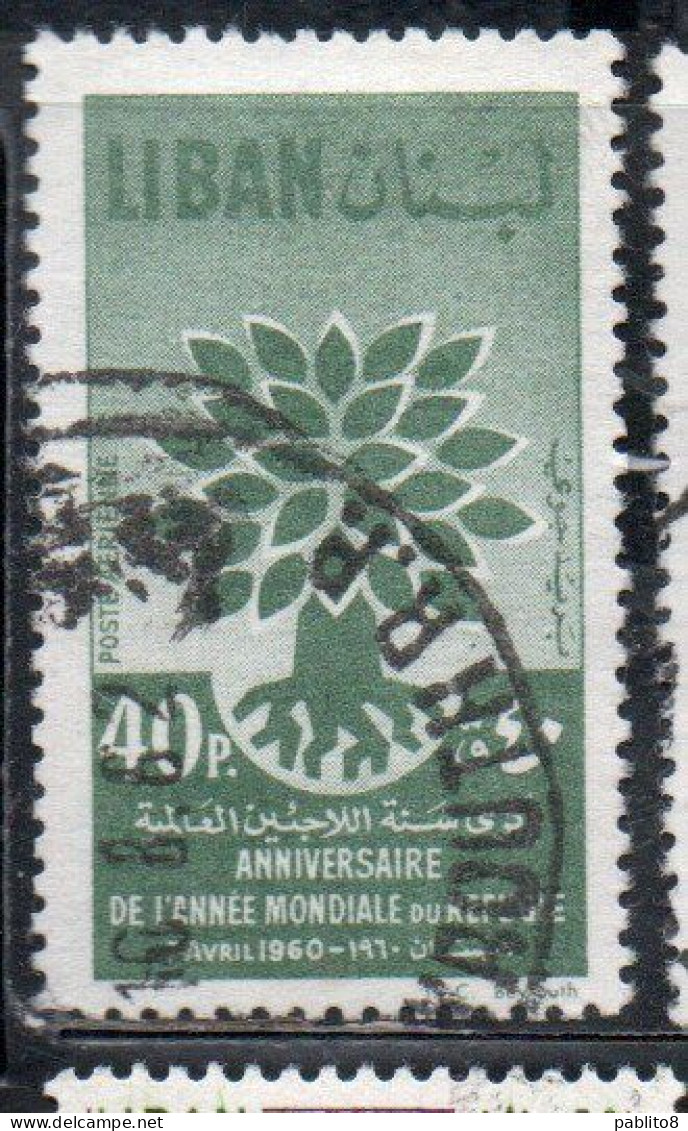 LIBANO LEBANON LIBAN 1960 AIR POST MAIL AIRMAIL WORLD REFUGEE YEAR UPROOTED OAK EMBLEM 40p USED USATO OBLITERE' - Lebanon