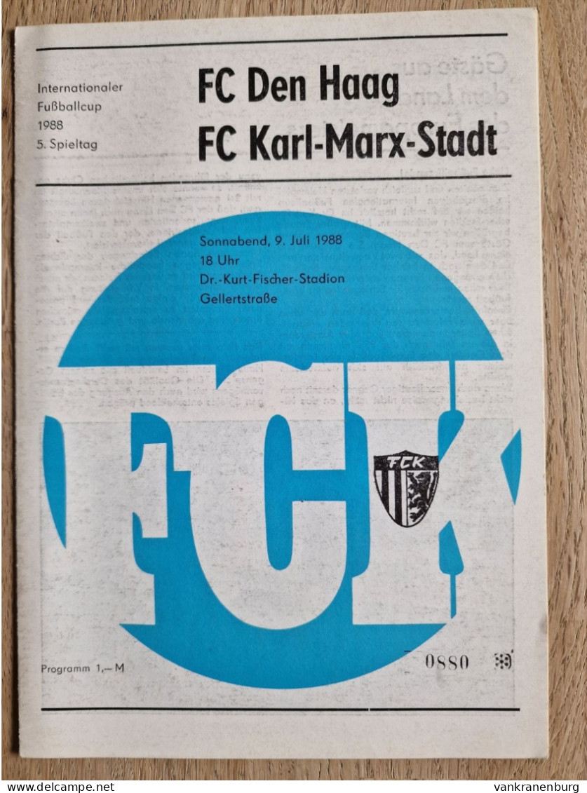 Programme FC Karl-Marx-Stadt - FC Den Haag - 9.7.1988 - Intertoto Cup - Programm - Football - - Livres