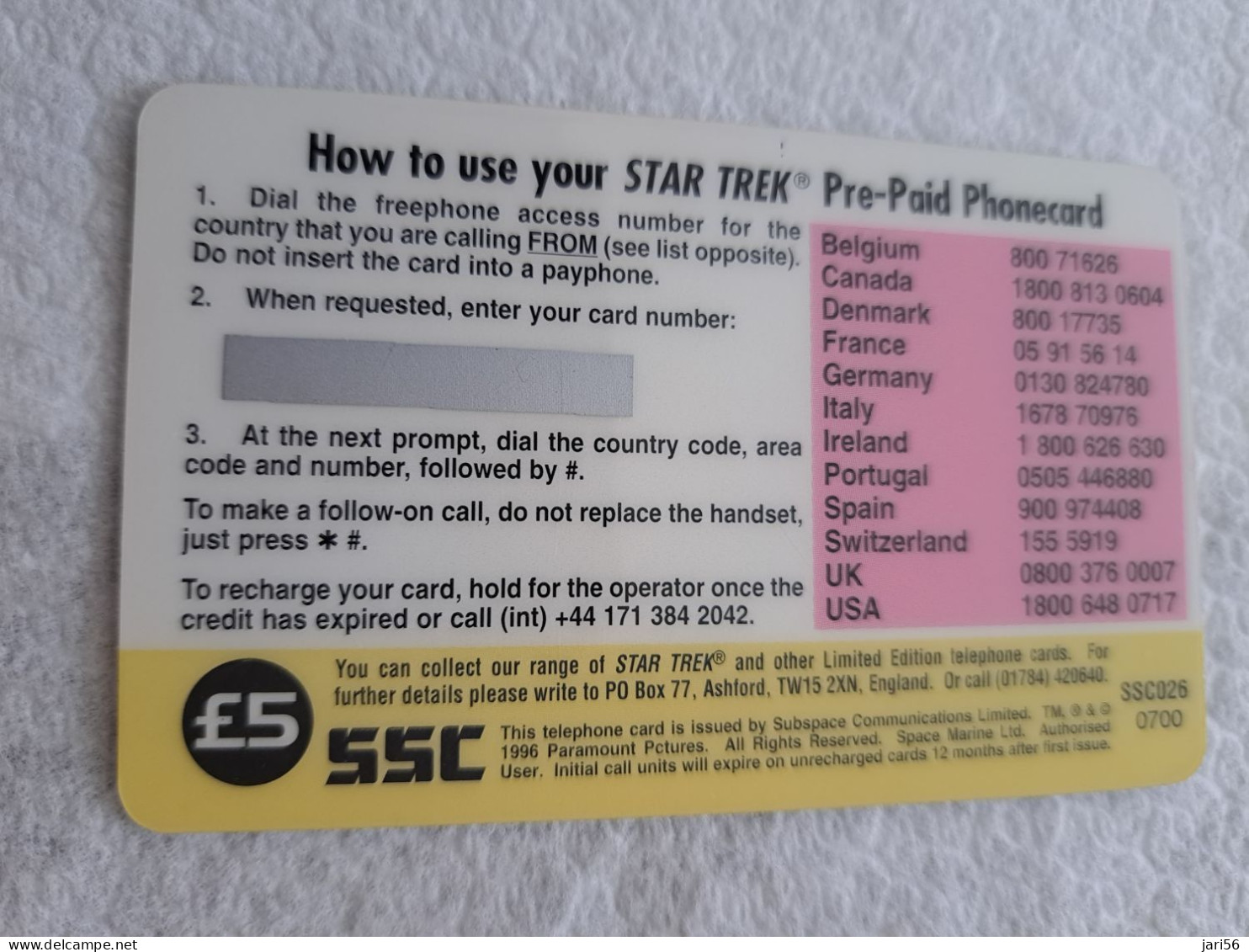 GREAT BRITAIN /5 POUND STAR TREK  DEEP SPACE NINE/  U.S.S. DEFIANT /  PREPAID CARD / MINT  **14497** - Collections