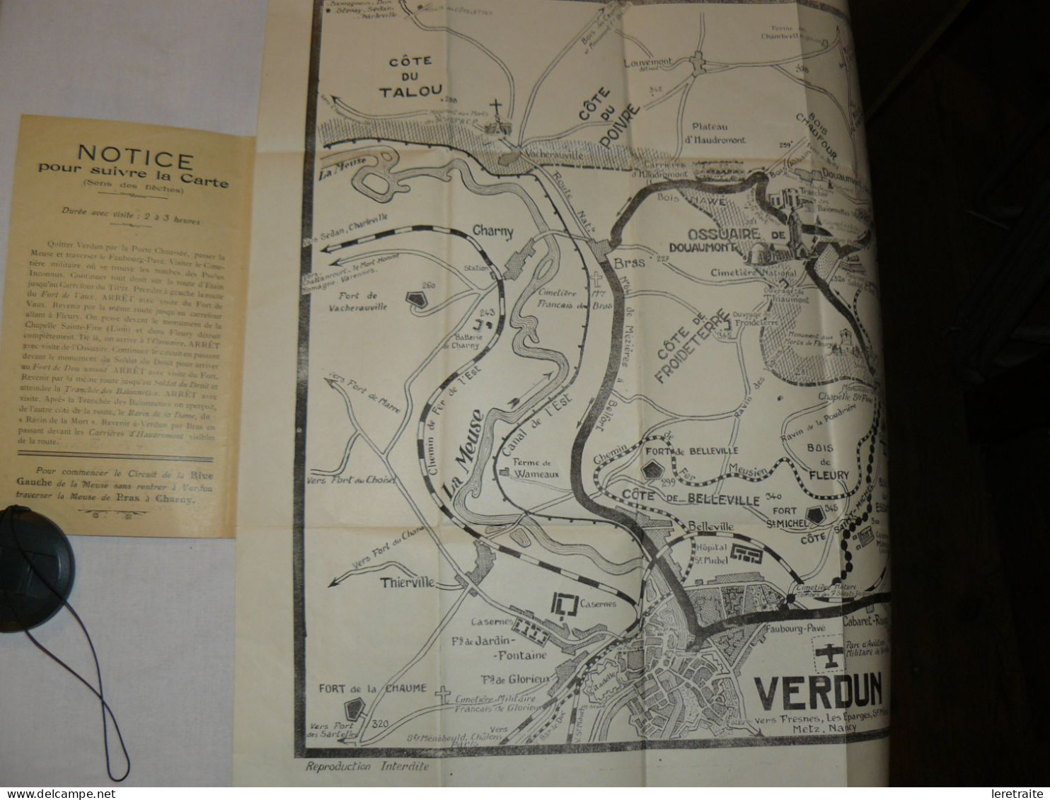 Plan Express Des Champs De Bataille De Verdun, Circuit Des Forts Rive Droite De La Meuse. Publicité Au Dos De L'hôtel Co - Europa