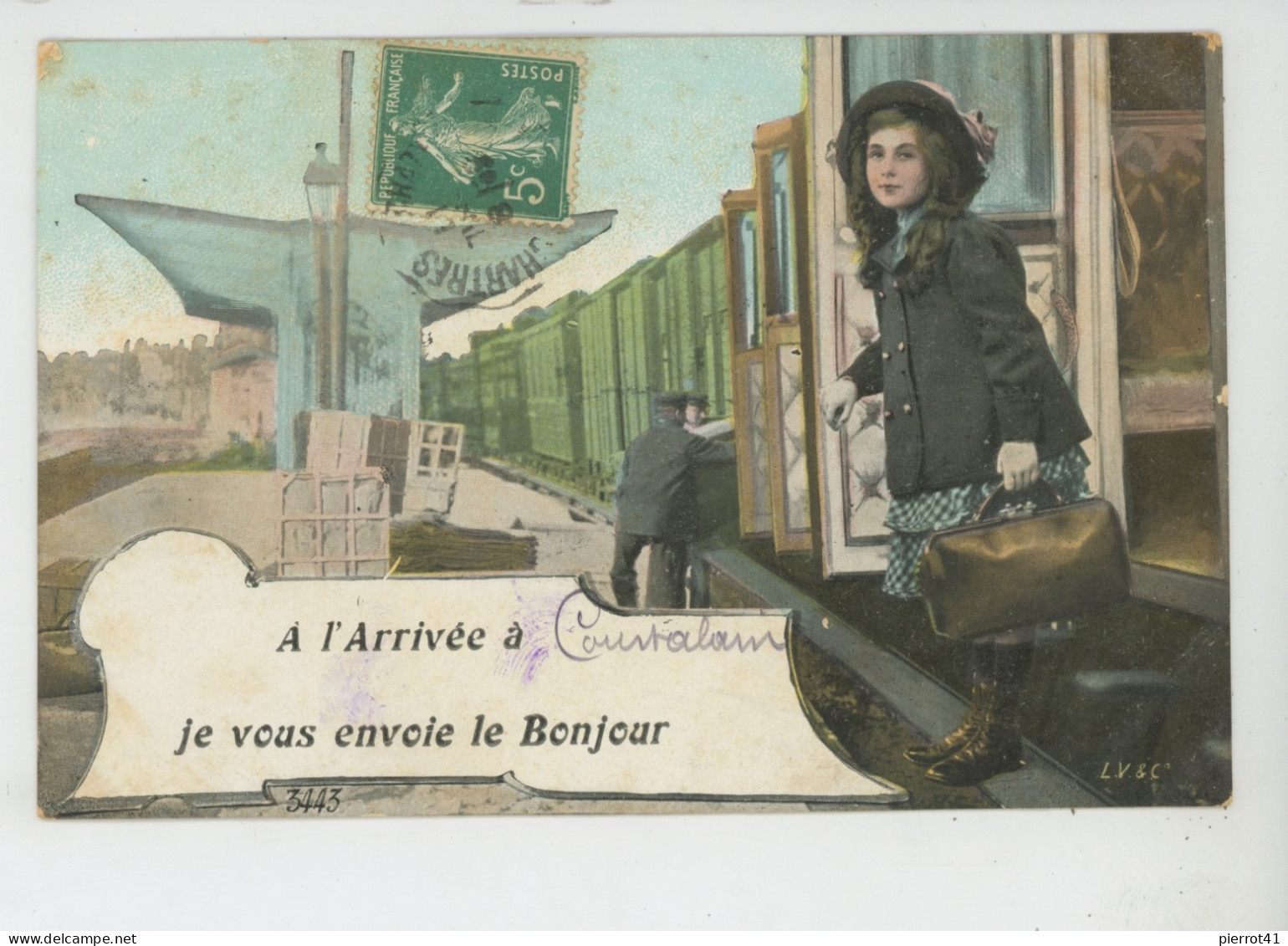 COURTALAIN - Jolie Carte Fantaisie Fillette Descendant Du Train "A L'arrivée à COURTALAIN , Je Vous Envoie Le Bonjour " - Courtalain