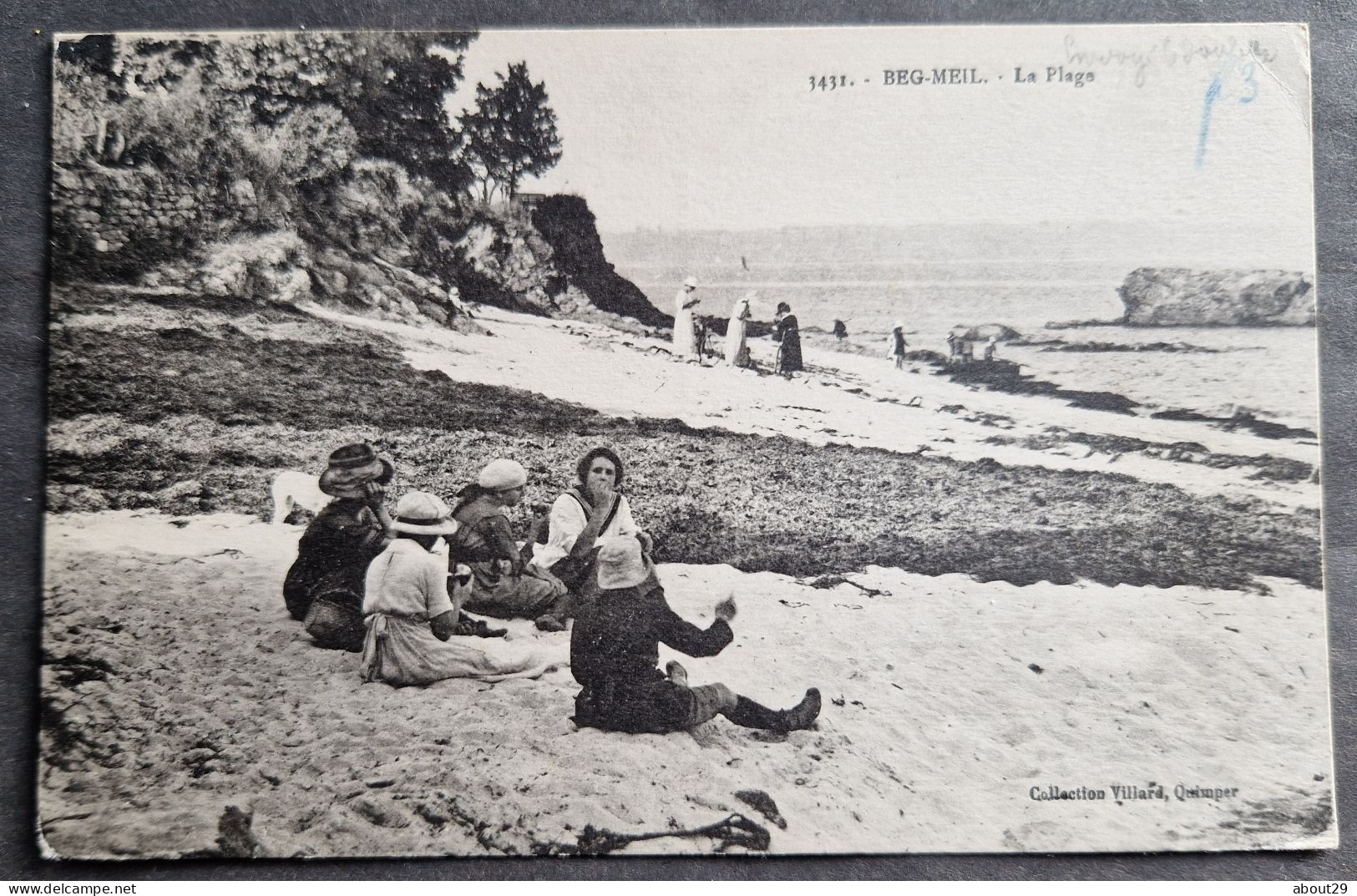 CPA 29 BEG MEIL - La Plage - Gros Plan Animé - Edit.Villard 3431 - Réf R 227 - Beg Meil