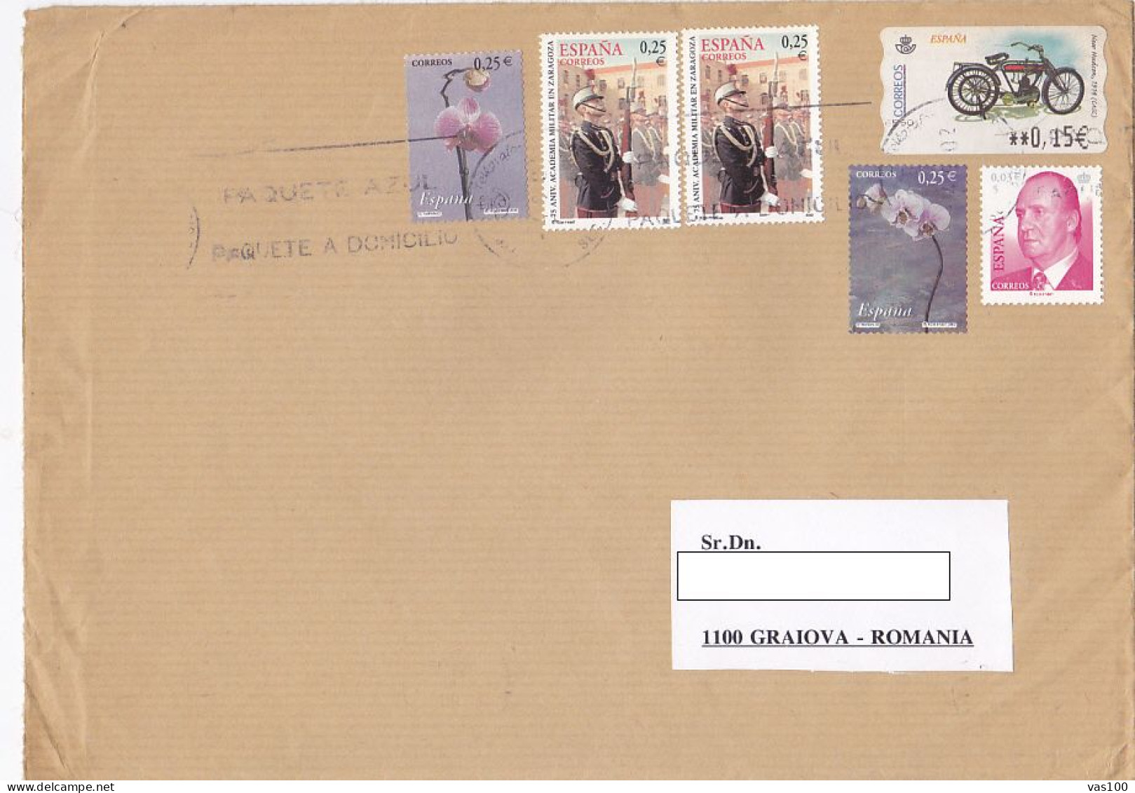 ORCHIDS, ZARAGOZA MILITARY ACADEMY, KING JUAN CARLOS, MOTORBIKE, STAMPS ON COVER, 2002, SPAIN - Brieven En Documenten