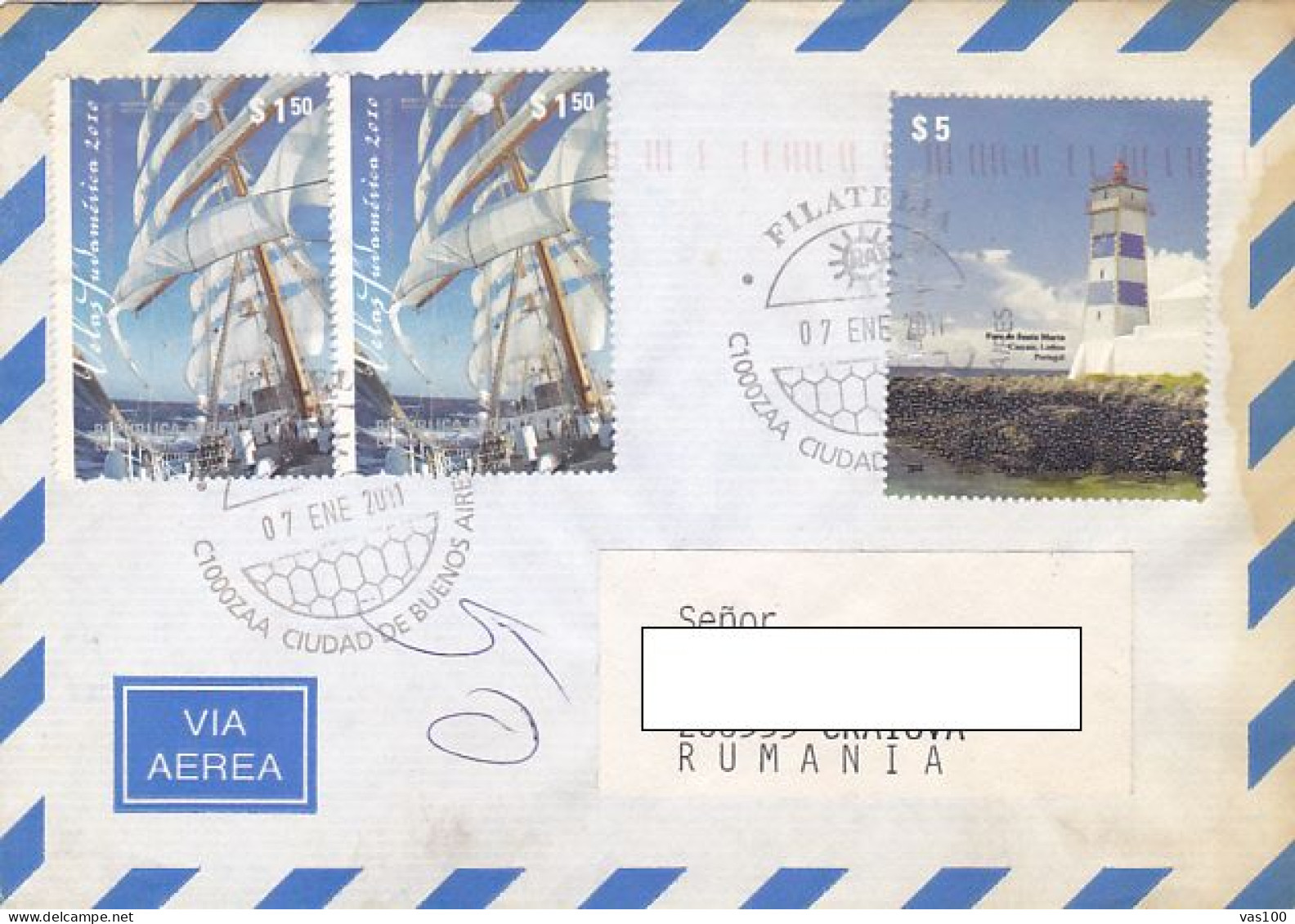 SHIP, SAILING VESSEL, LIGHTHOUSE, STAMPS ON COVER, 2011, ARGENTINA - Covers & Documents
