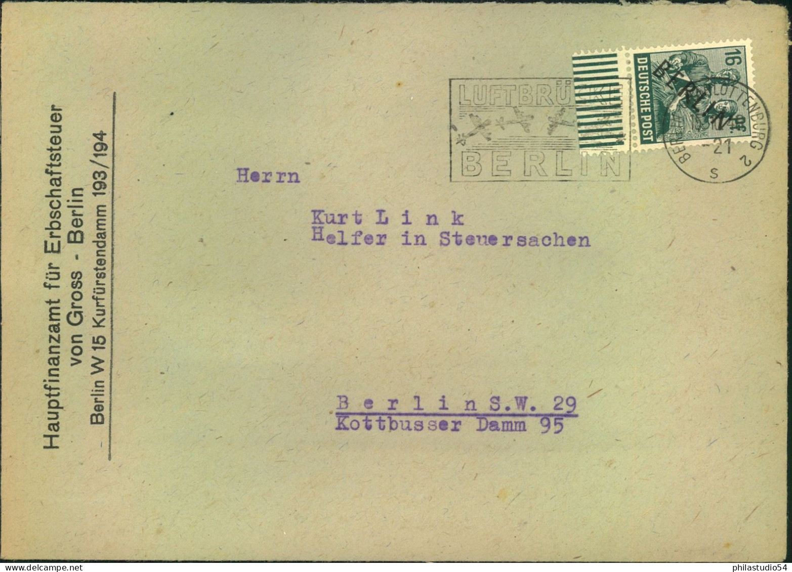 1948, LUFTBRÜCKE, Ortsbrief Mit Sonderstempel  "BERLIN-CHrlottenburg "2 - Altri & Non Classificati