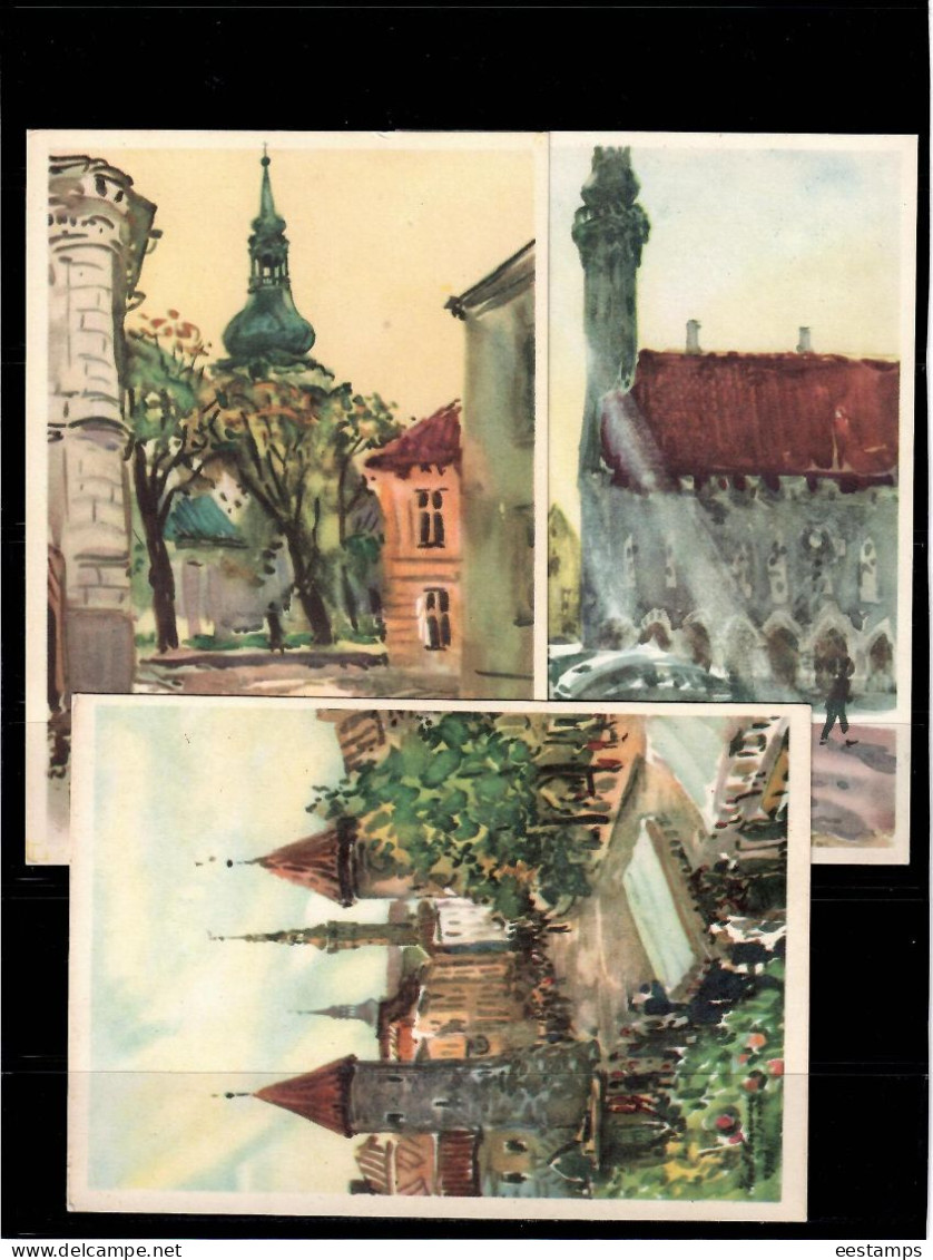 Estonia 1961 . Old Town Of Tallinn . 3 USSR Soviet Postcard. - Estonia