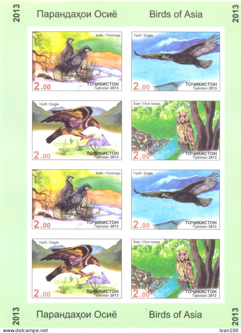 2013. Tajikistan, Birds Of Asia, Sheetlet Perforated,, Mint/** - Tadschikistan