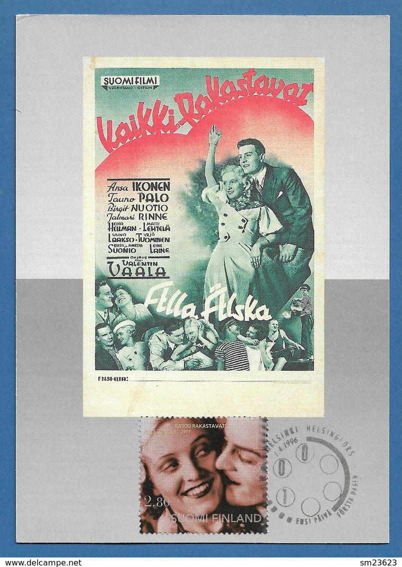 Finnland / Suomi 1996  Mi.Nr. 1343 ,  " Alle Lieben " - 100 Jahre Finnischer Film - Maximum Card - Helsinki 1.4.1996 - Cartes-maximum (CM)