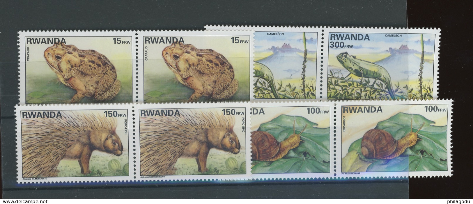 1998  Faune Du Rwanda   Cob 1407/1410 **   Cote 52,--€ En Paire ** Escargot Snail Frog Grenouille Lezard - Oblitérés