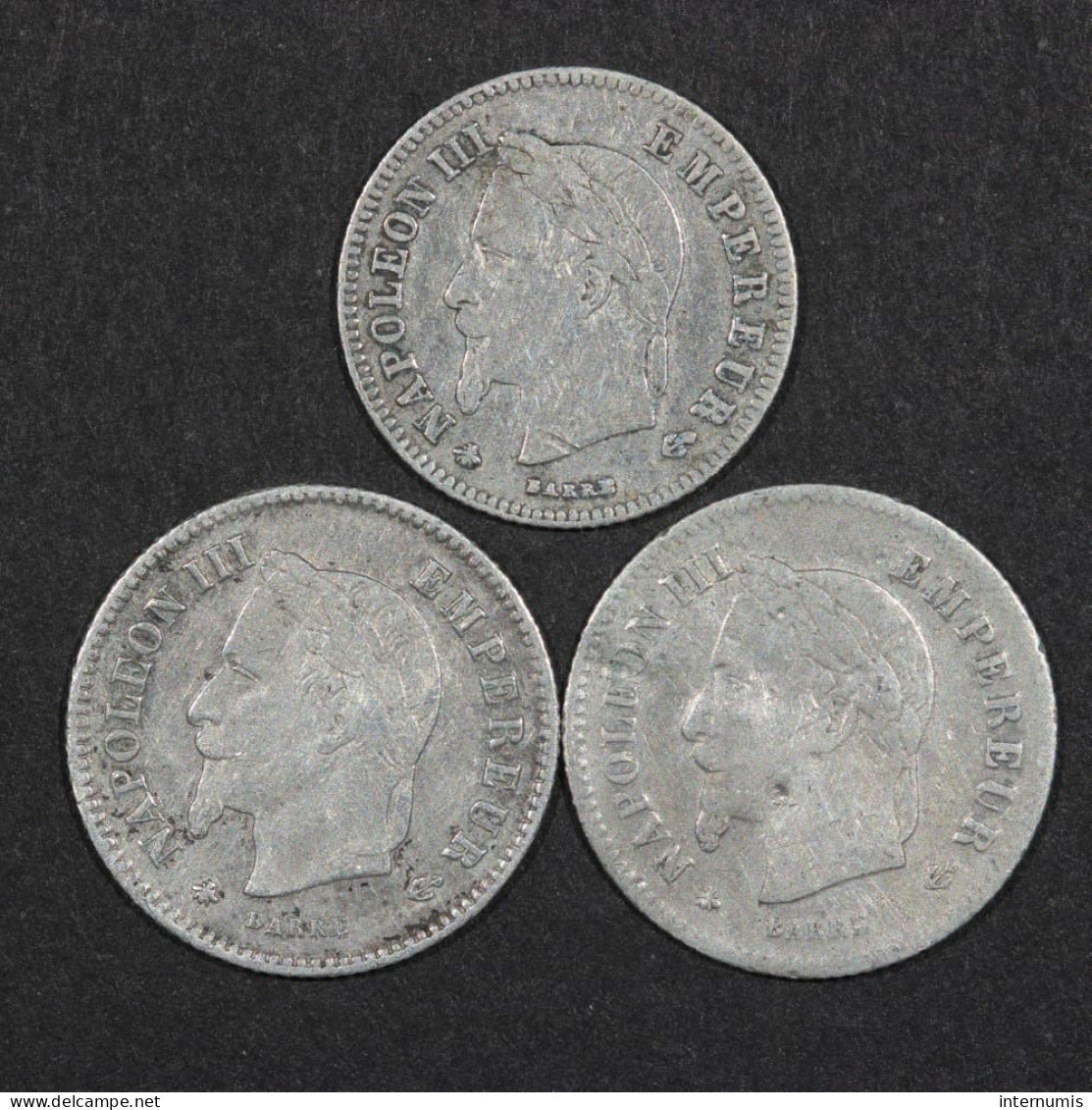 France, Napoleon III, Lot (3) 20 Centimes : 1864-A & (2) 1867-A, Argent (Silver) - 20 Centimes