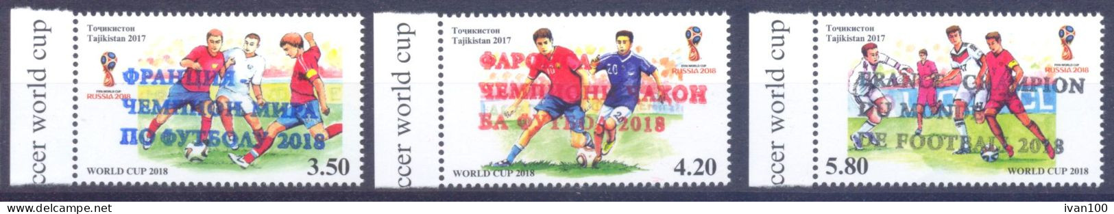 2018. Tajikistan,  Overprint "France - World Football Champions'2018, 3v Perforated With Overprints, Mint/** - Tadzjikistan