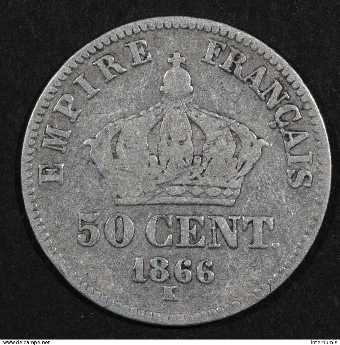 France, Napoleon III, 50 Centimes, 1866, K - Bordeaux, Argent (Silver), KM# 814.3, F. 188/11, Gad.417 - 50 Centimes