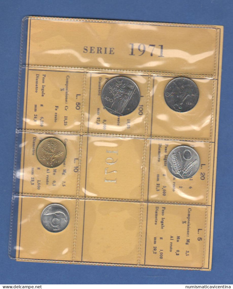 ITALIA 1971 Serie 5 Monete 5 10 20 50 100 Lire FDC UNC Italy Italie Coin Set Private Issues Emissioni Private - Nieuwe Sets & Proefsets