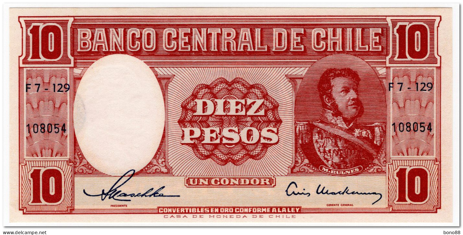 CHILE,10 PESOS,1958-59,P.120,AU-UNC,RARE SIGNATURE - Chile