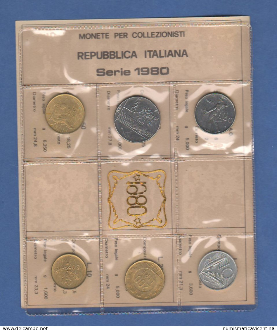 ITALIA 1980 Serie 6 Monete 10 20 50 100 200 200 Lire FDC UNC Italy Italie Coin Set Private Issues Emissioni Private - Nieuwe Sets & Proefsets