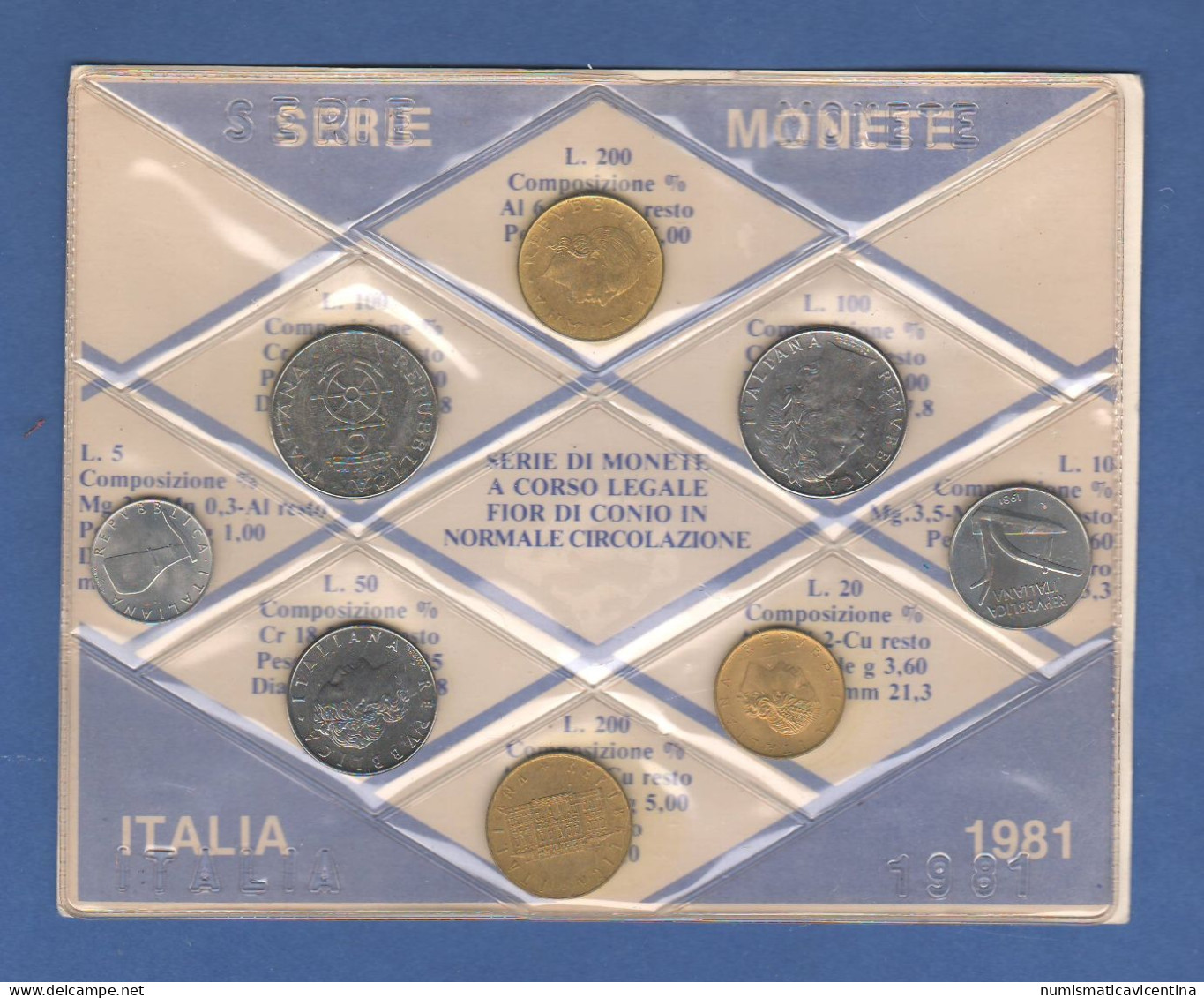 ITALIA 1981 Serie 8 Monete 5 10 20 50 100 100 200 200 Lire FDC UNC Italy Coin Set Private Issues Emissioni Private - Mint Sets & Proof Sets