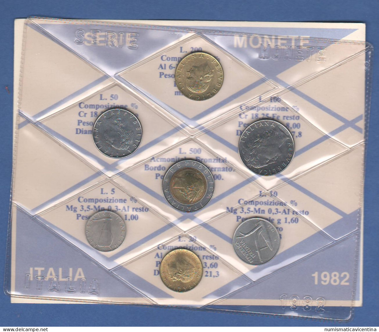 ITALIA 1982 Serie 7 Monete 5 10 20 50 100 200 500 Lire FDC UNC Italy Coin Set Private Issues Emissioni Private - Mint Sets & Proof Sets