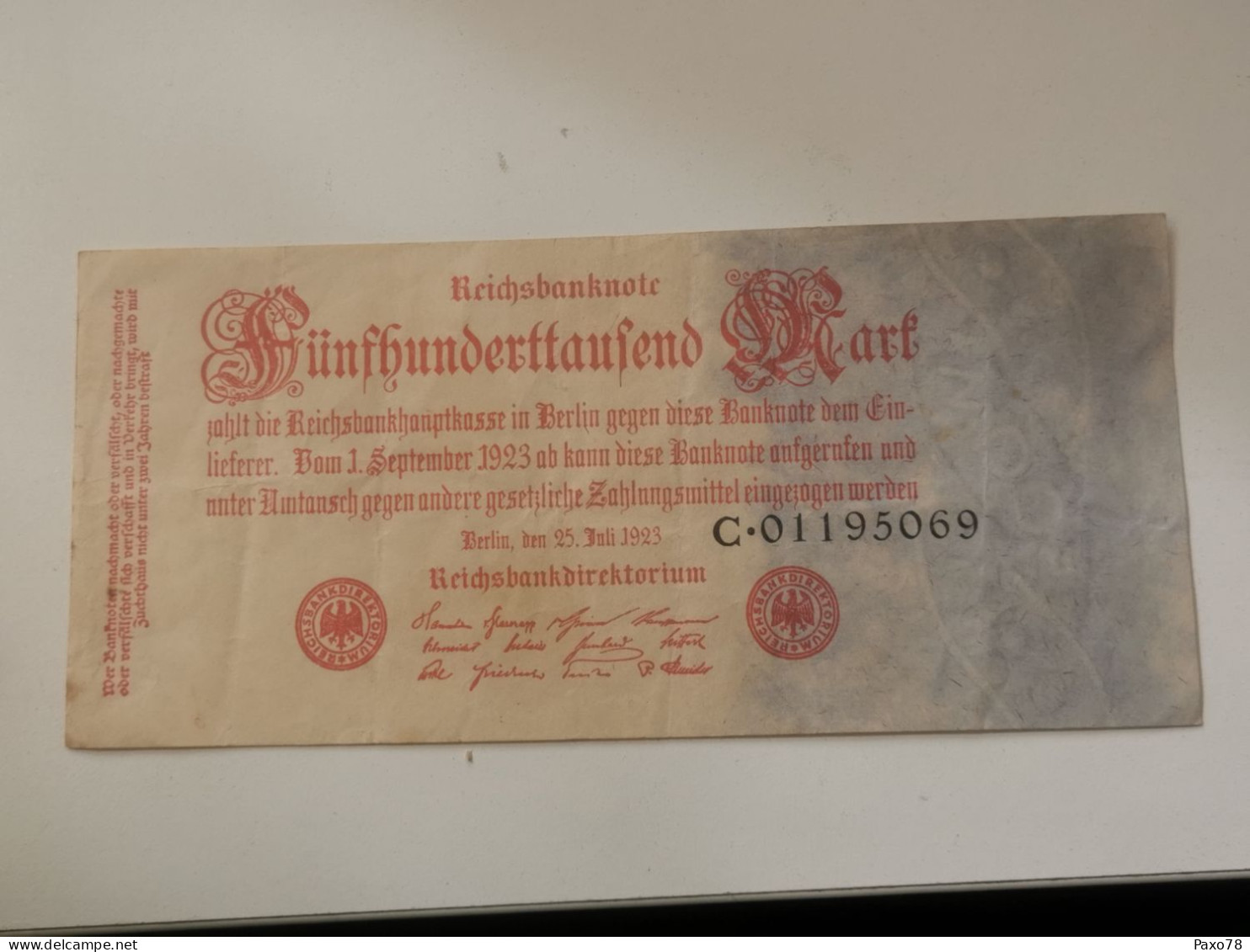 Billet Allemagne , 500000 Mark 1923 - 500.000 Mark