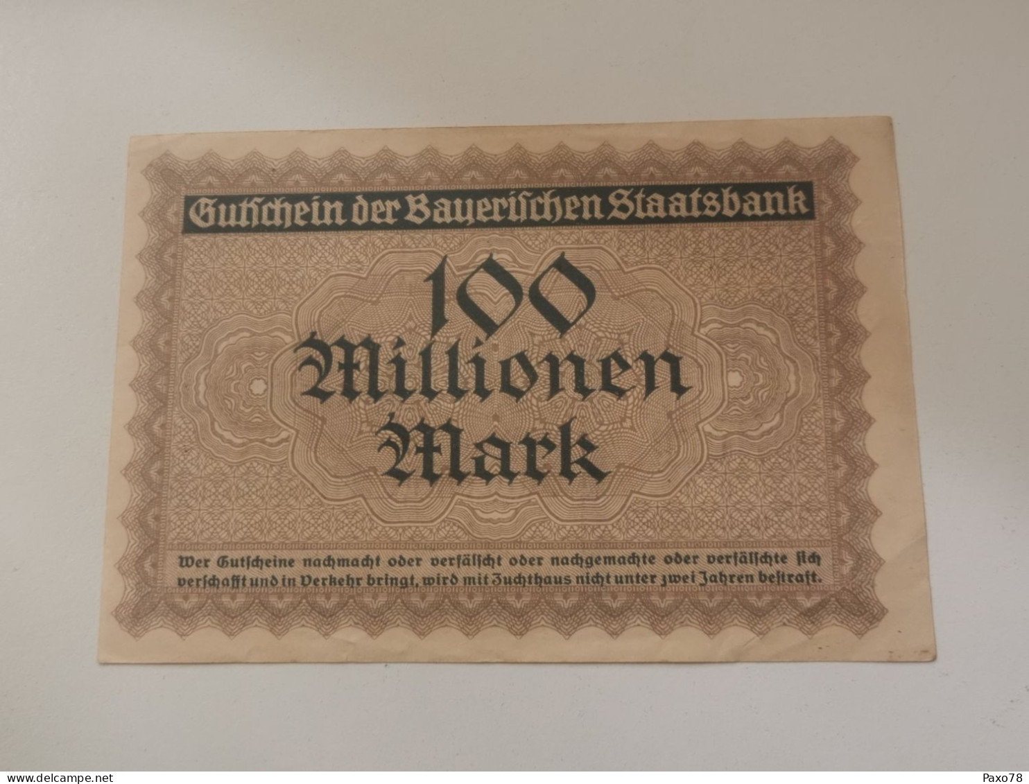 Billet Allemagne , 100000000 Mark 1923 - Ohne Zuordnung