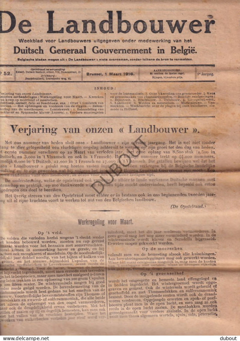 WOI - Krant  De Landbouwer - 1 Maart 1916 - Nr 52 (V2613) - Giardinaggio