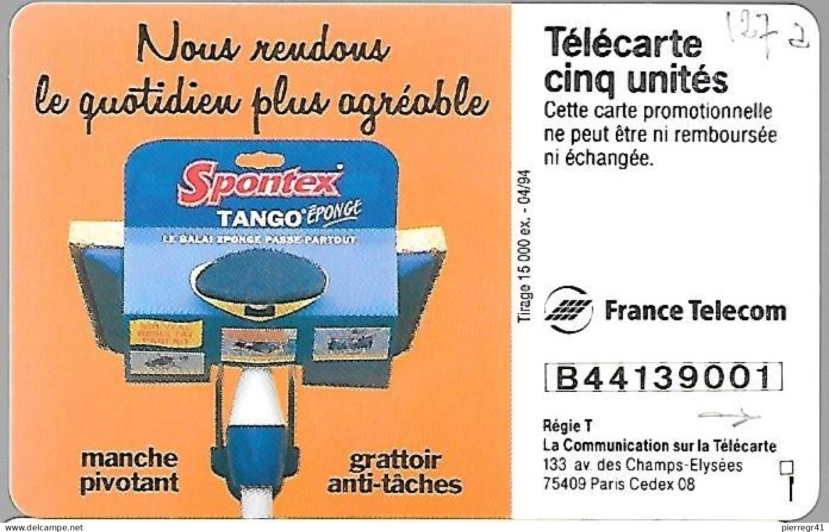 CARTE-PRIVEE-5U-04/94-GN-127a-2e Logo  - SPONTEX-- V°Série39 001 (Existe 002)--UTILISEE-TBE  -LUXE - 5 Units