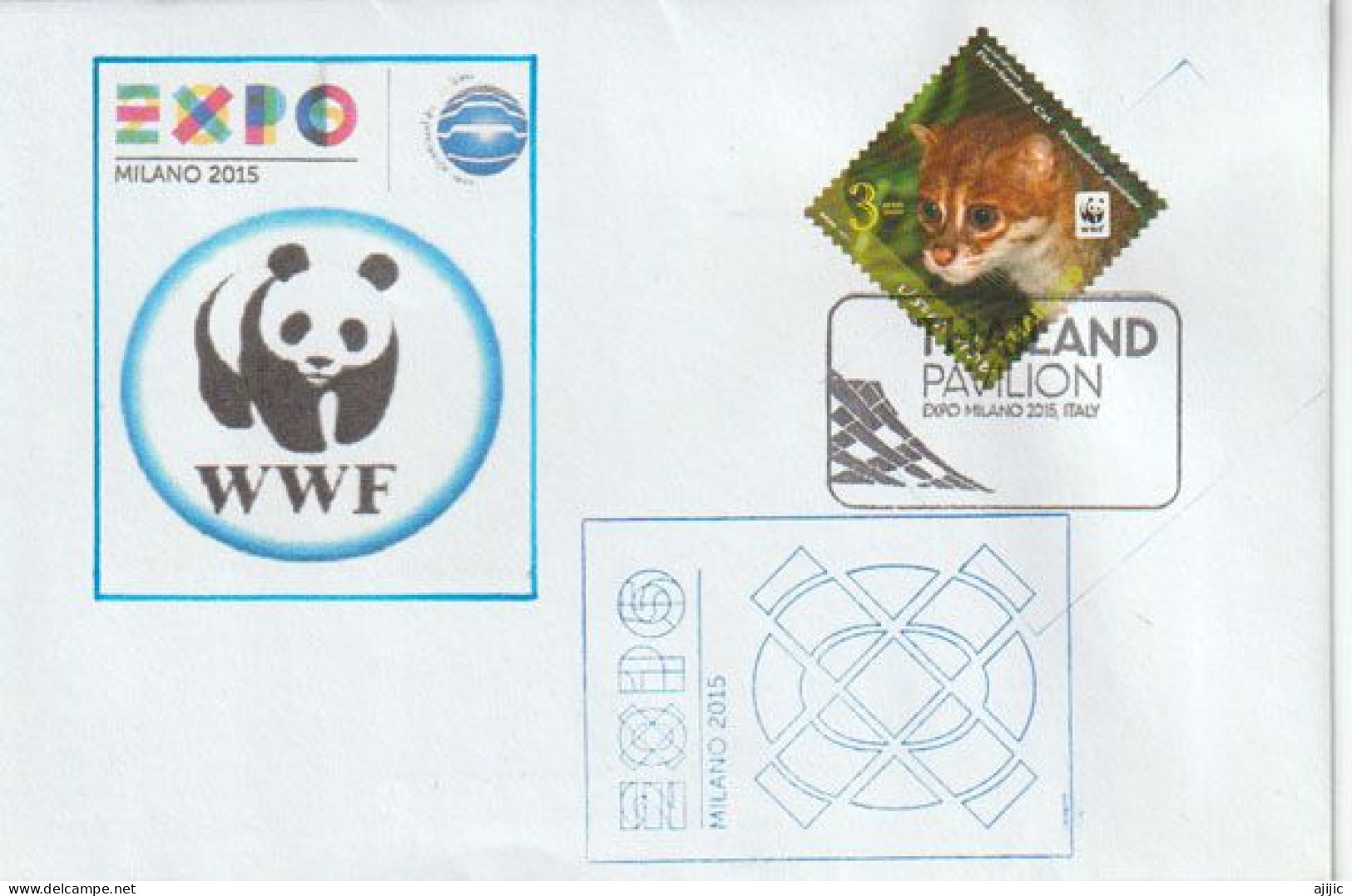 WWF.THAILANDE.Chat à Tête Plate (Animal Menacé Par La Destruction Des Forêts) Lettre Expo Universelle Pavillon Thai - Lettres & Documents