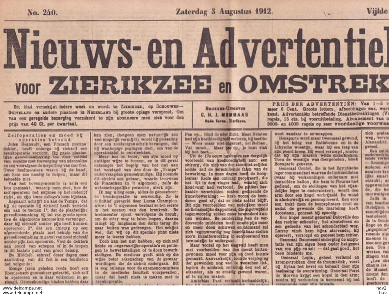 Zierikzee Nieuws-Adv. Blad 3 Augustus 1912 KE178 - Informaciones Generales