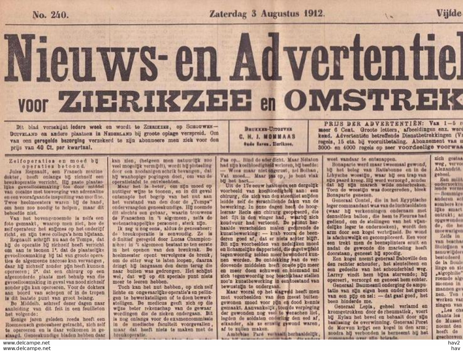Zierikzee Nieuws-Adv. Blad 3 Augustus 1912 KE178 - Informations Générales