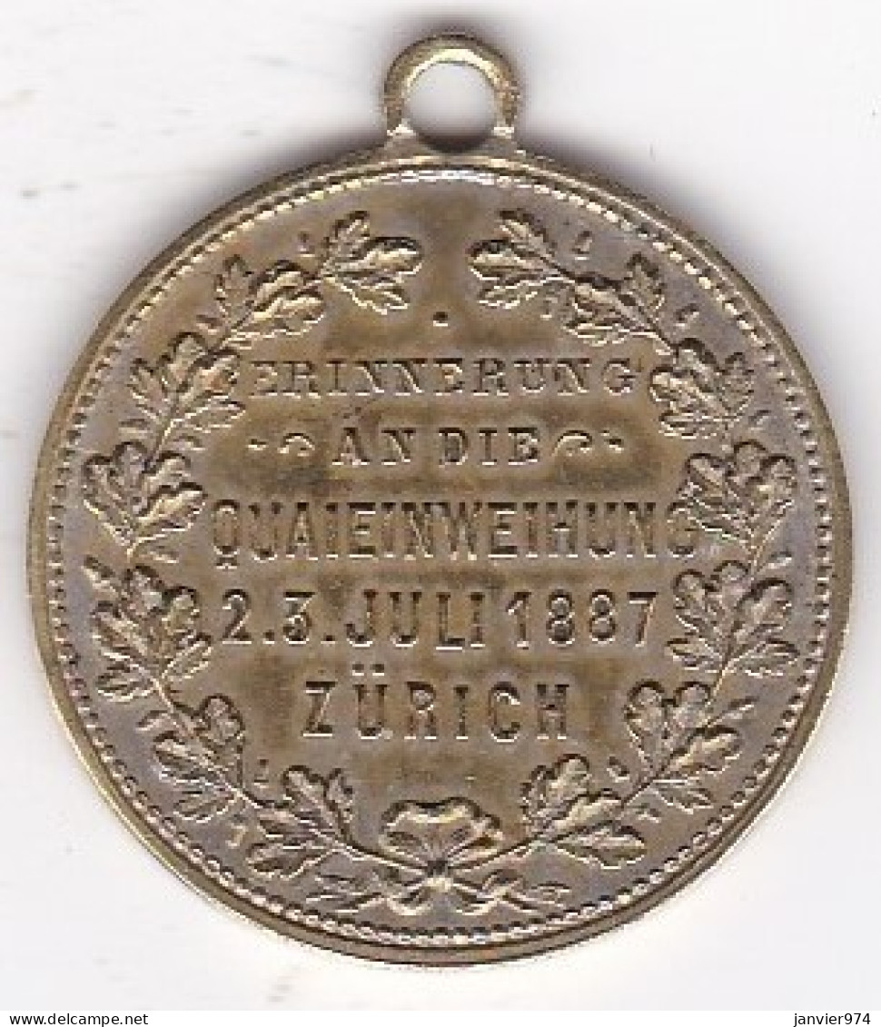 Suisse Zurich Médaille Commémoration De L'inauguration Du Quai 2 Et 3 Juillet 1887. Rare - Andere & Zonder Classificatie