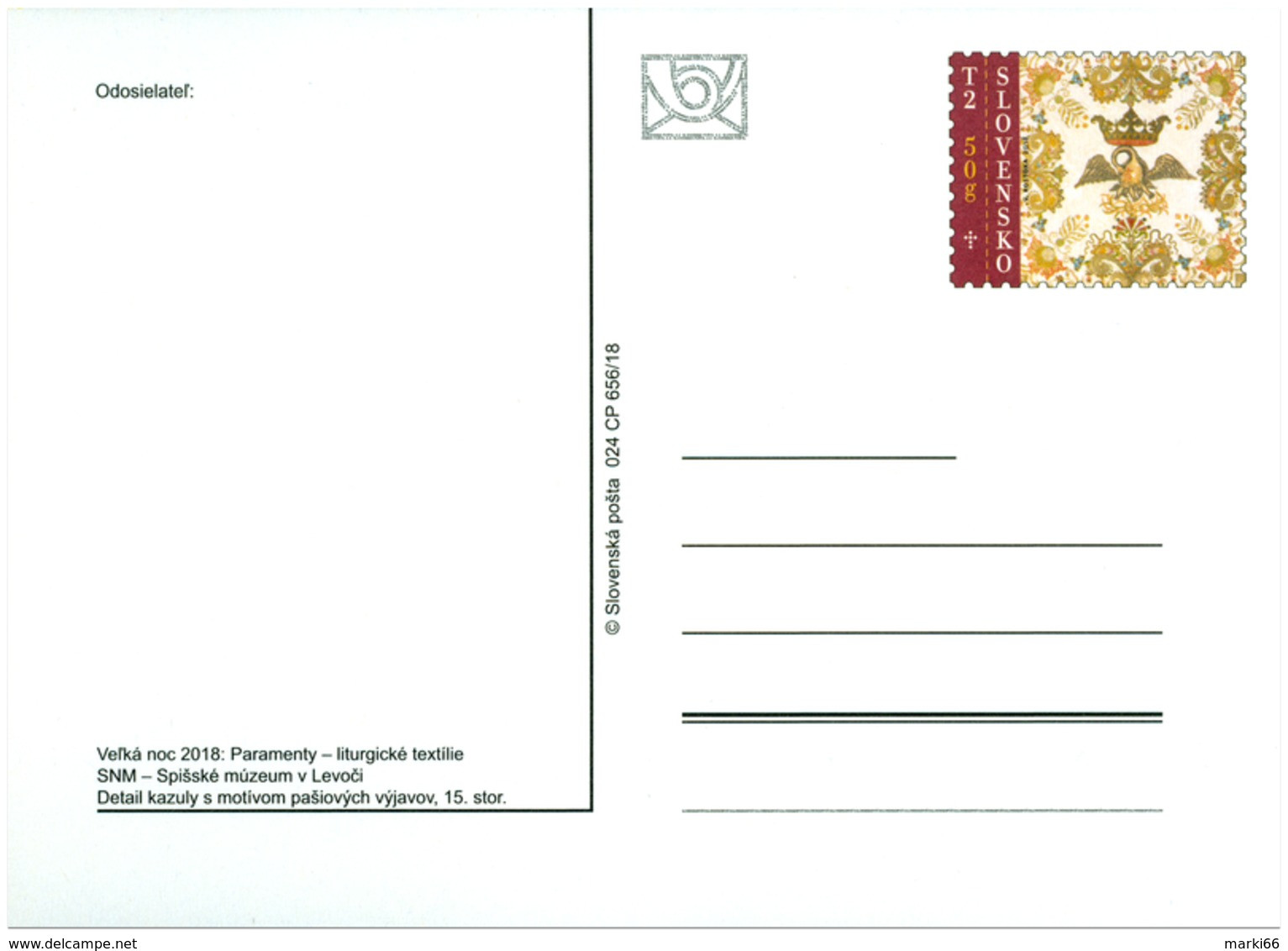 Slovakia - 2018 - Easter 2018 - Paraments - Liturgical Textiles - Postcard With Original Printed Stamp - Postkaarten