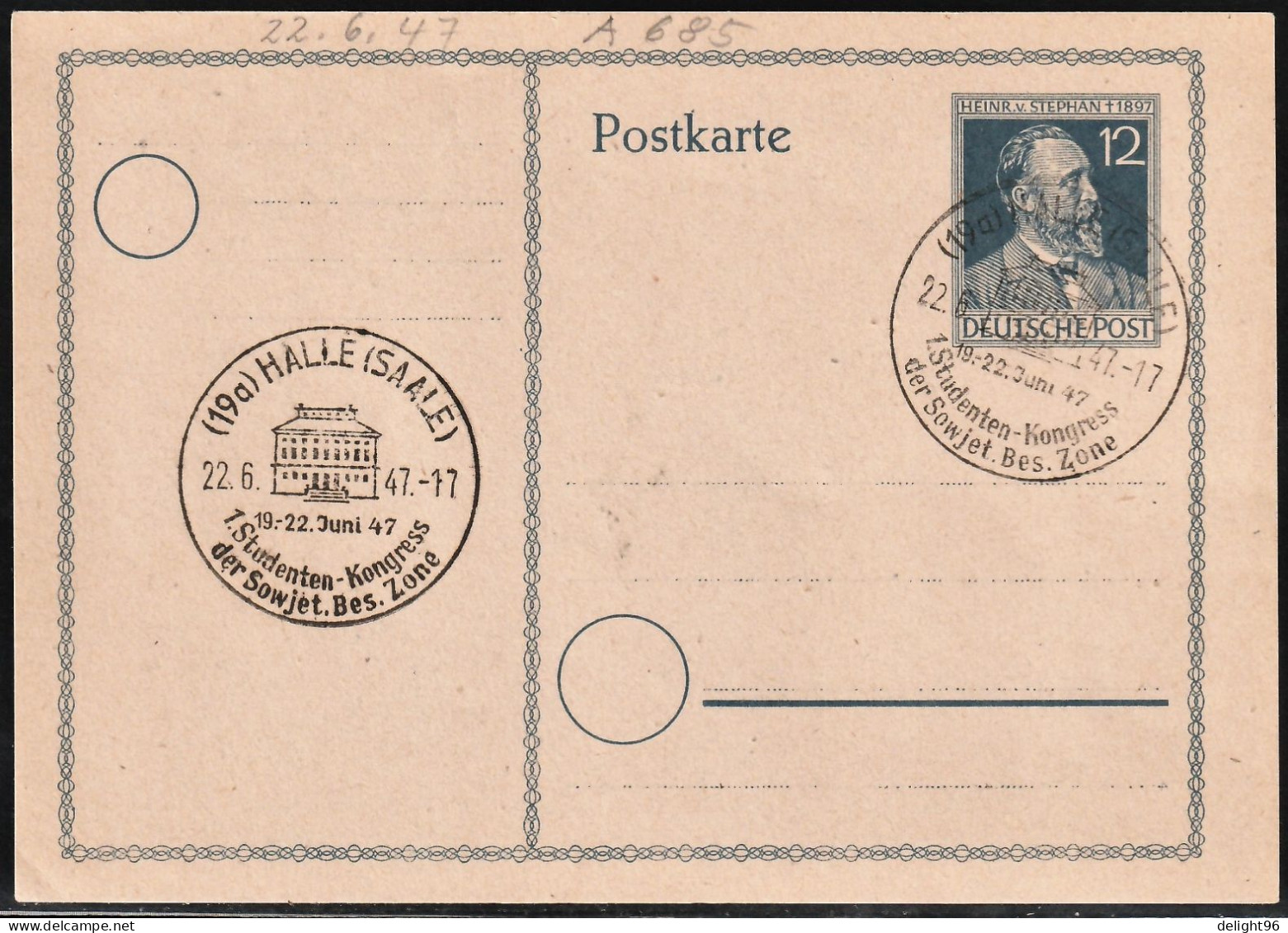 1947 Germany (Allied Joint Occupation Zone) Heinrich Stephan Postal Stationery With Commemorative Cancel - Postwaardestukken