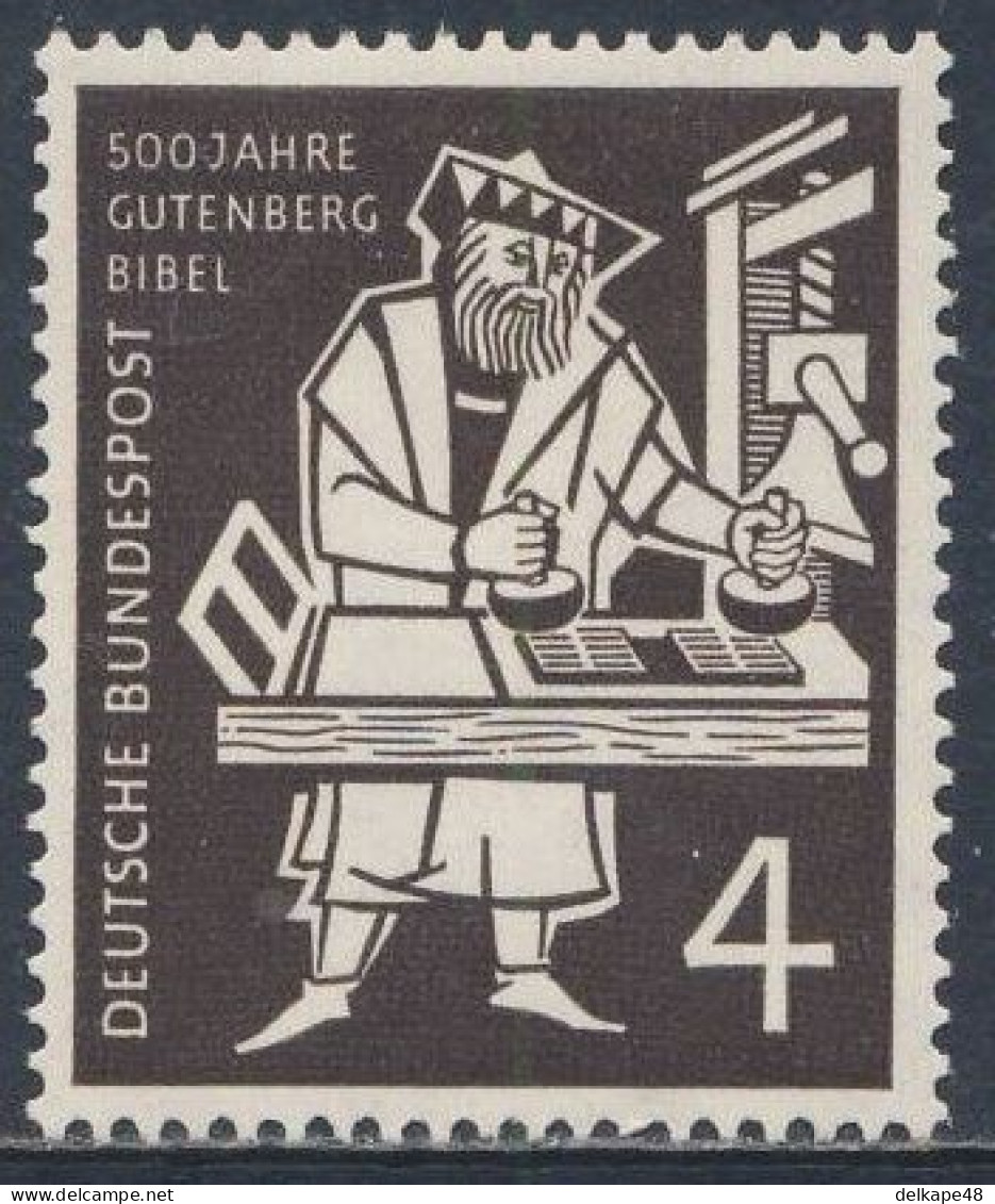 Deutschland Germany 1954 Mi 198 YT 74 Sc 723 SG 1124 * MH - Gutenberg + Printing-press / 500th Ann. Gutenberg Bible / - Andere & Zonder Classificatie