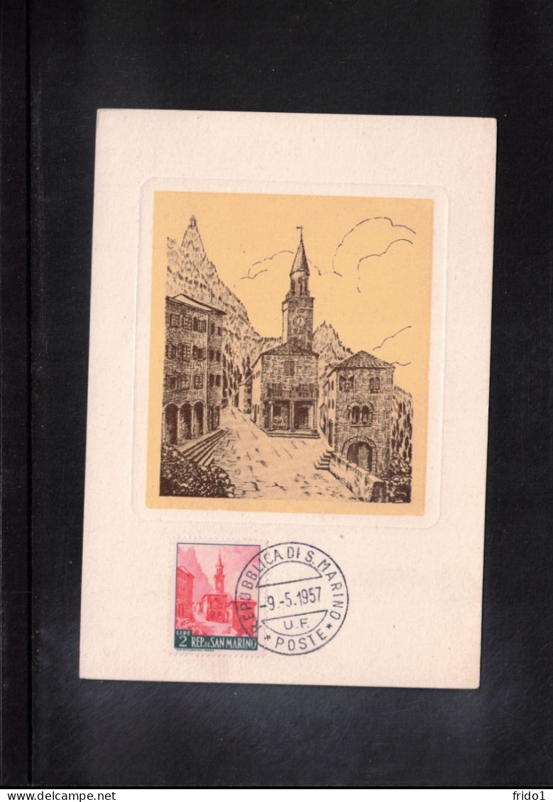 San Marino 1957 Church Borgo Maggiore Maximum Card - Brieven En Documenten