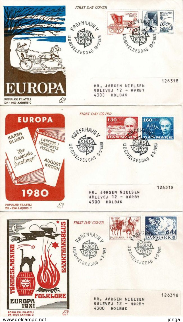 Denmark  1979-1981; Europa - CEPT; 3 Complete Set Of 2 On FDC (Populær Filateli). - Collections