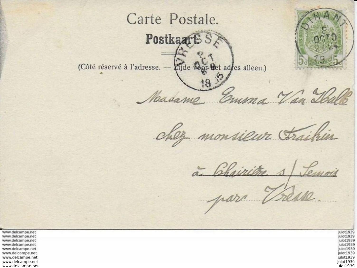 -10% .GROS - FAYS ..-- Nels 40 , N° 231 . Le Château . 1905 Vers CHAIRIERE ( Mme Emma VAN HALLE ) . VVerso . Très RARE . - Bièvre