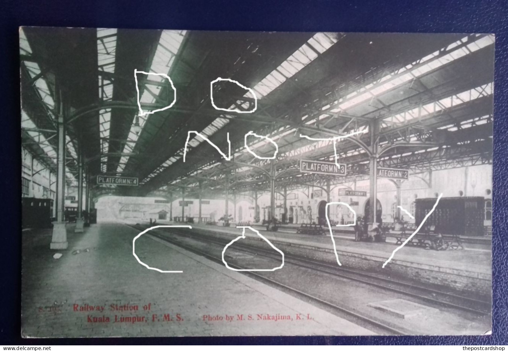 Malaya Kuala Lumpur Railway Station Interior Postcard By MS Nakajima 1910s - Malaysia