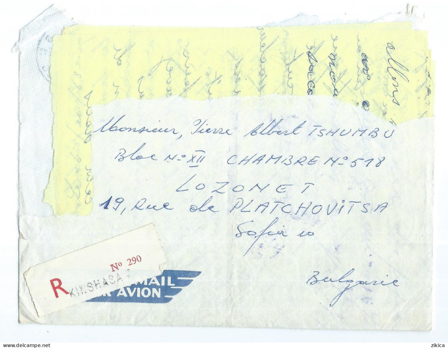 Destroyed Cover Congo - Kinshasa R Letter Via Bulgaria 1968 - Lettres & Documents