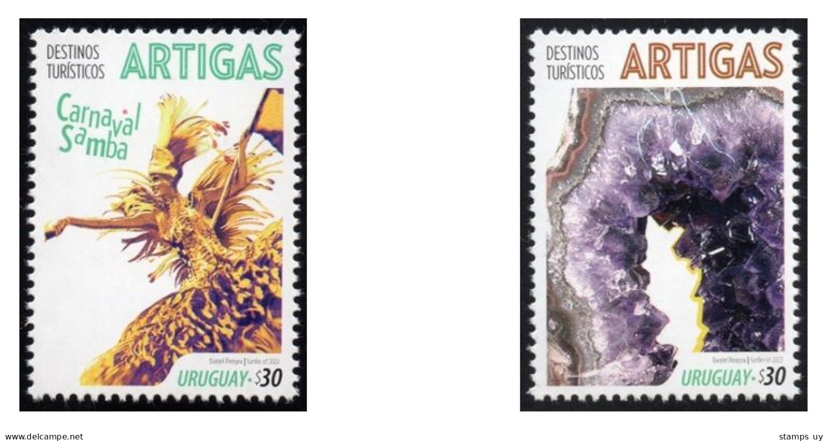 URUGUAY 2022 (Tourism, Artigas, Samba Dance, Music, Carnival, Parade, Minerals, Amethyst) - 1 Set (2 Stamps) - Carnival