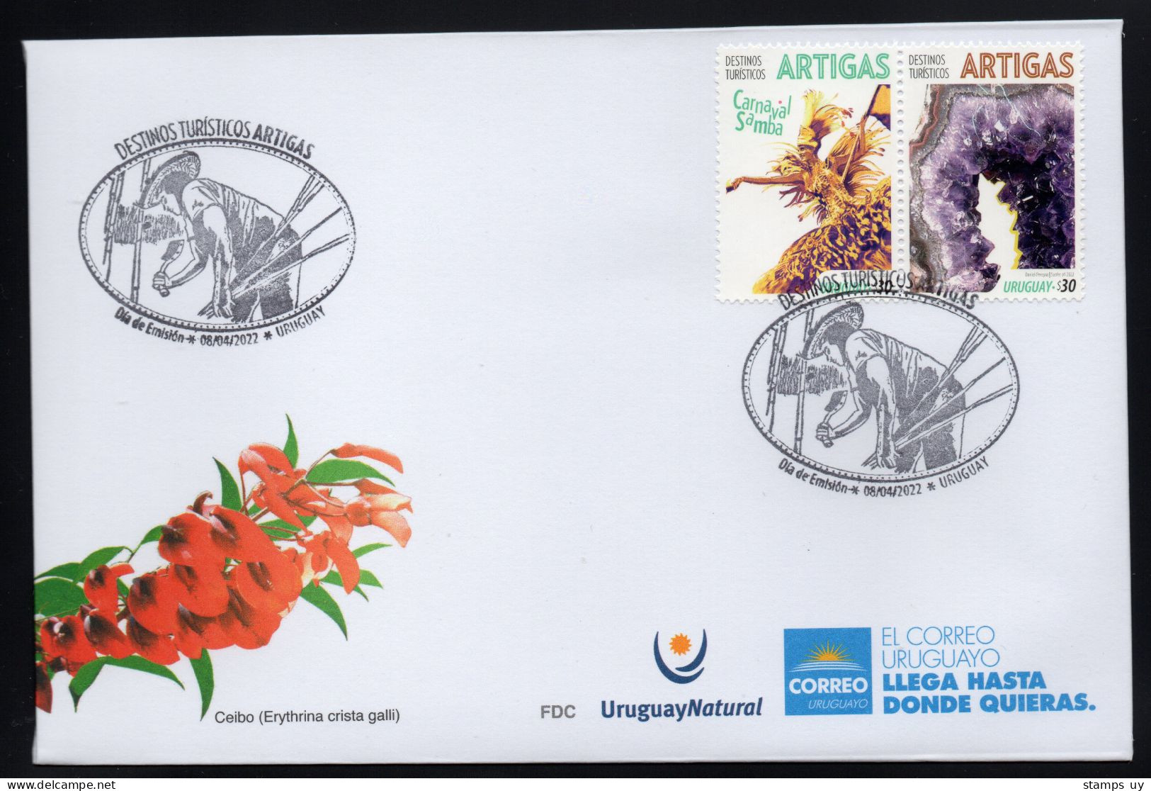 URUGUAY 2022 (Tourism, Artigas, Samba Dance, Music, Carnival, Minerals, Amethyst, Agriculture, Sugar Cane) - 1 FDC - Carnaval