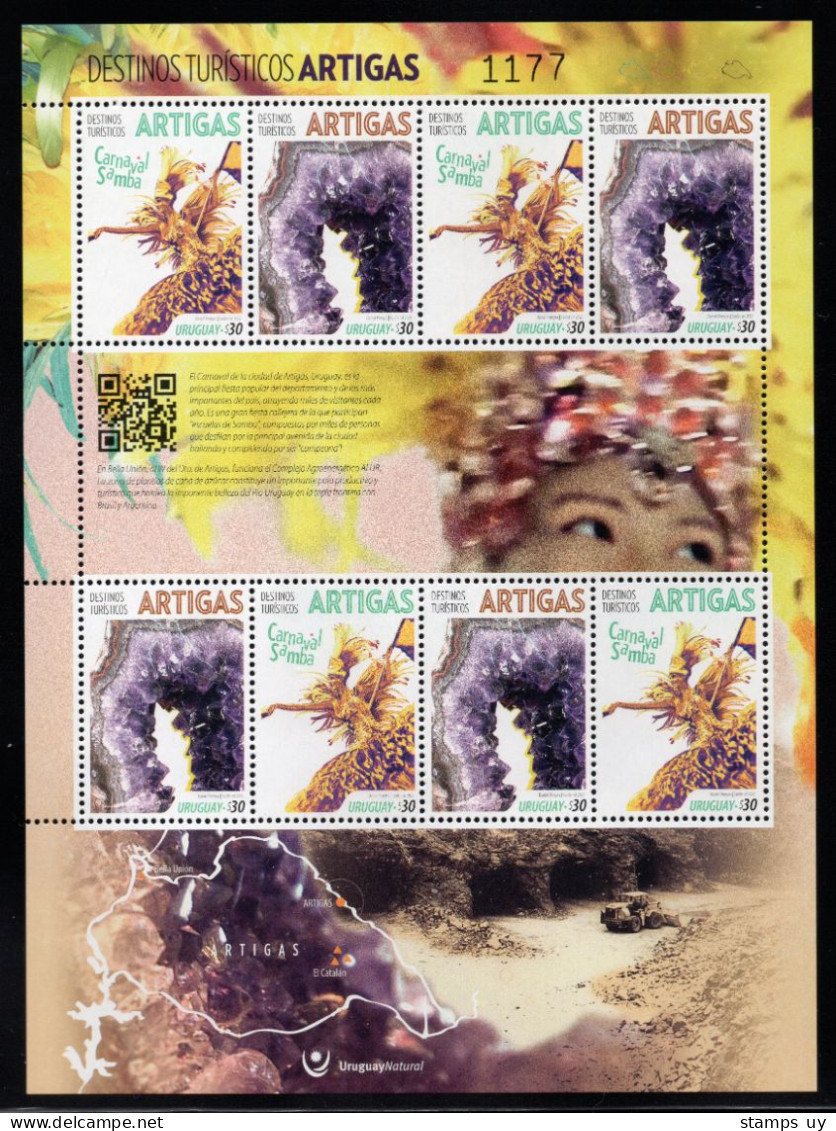 URUGUAY 2022 (Tourism, Artigas, Samba Dance, Music, Carnival, Parade, Minerals, Amethyst, Mines "El Catalán") - 1 SHEET - Carnavales