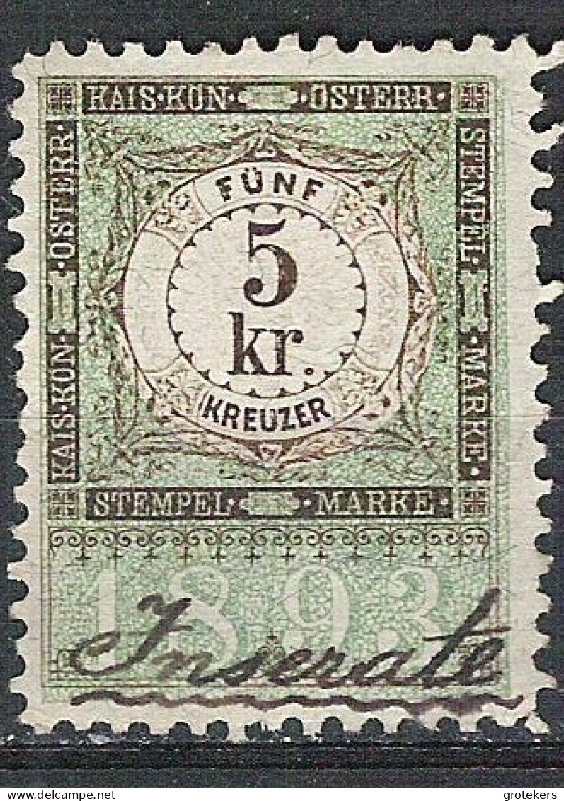 AUSTRIA Stempelmarke 1893 5 Kreuzer - Fiscaux