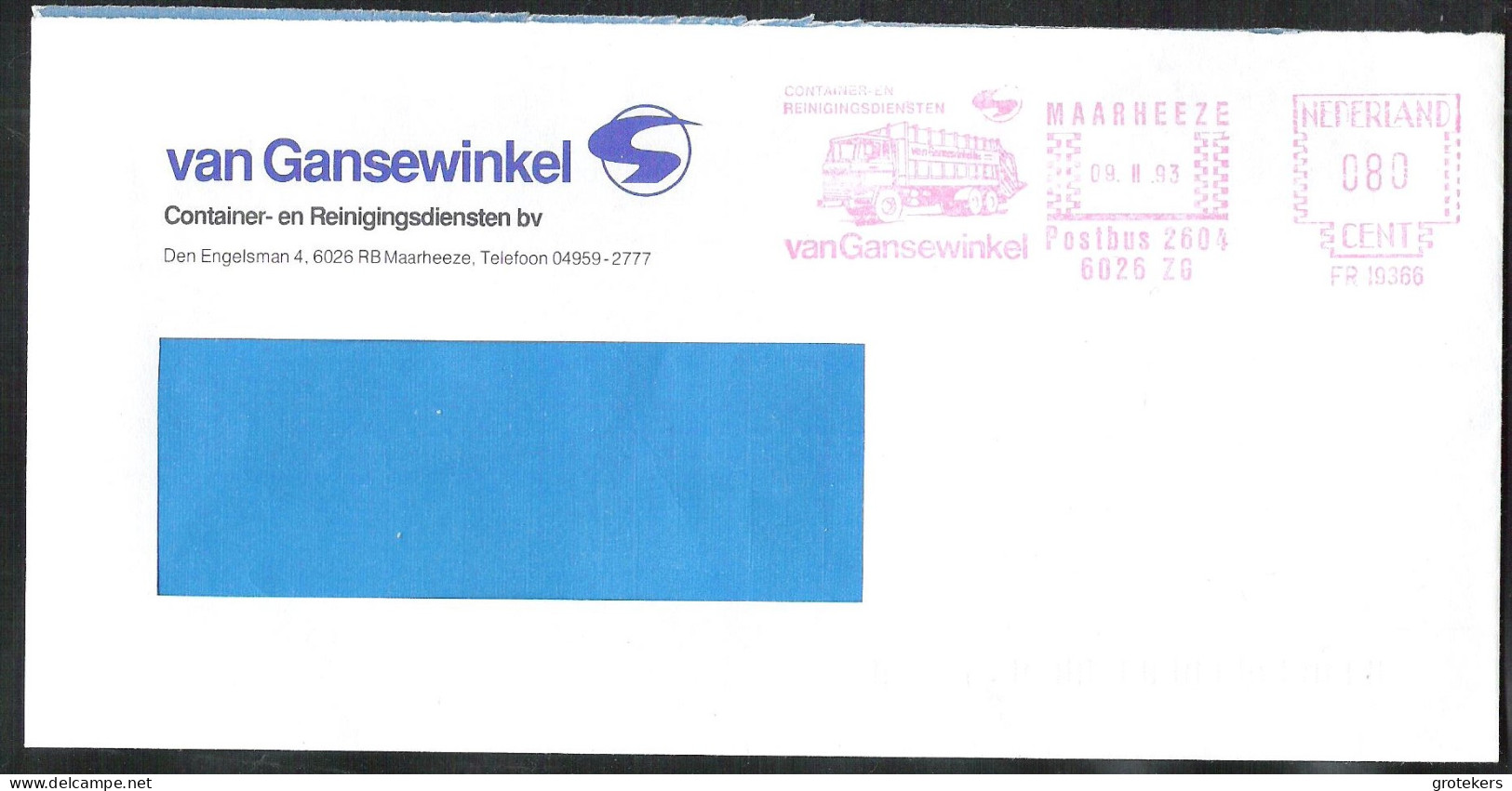 Meterstamp Van Gansewinkel Maarheeze Op Volledige Enveloppe - Machines à Affranchir (EMA)