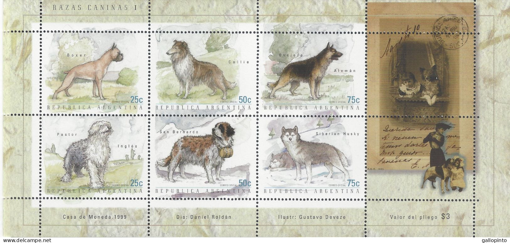 Argentina Raza Canina Dog Breed Full Sheet MNH 1999 - Blocks & Sheetlets