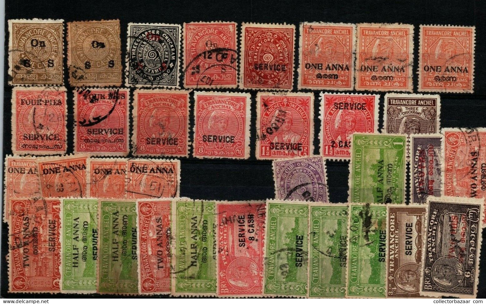 Princely States Of India Feudatory State Travancore Overprints Lot Stamps - Travancore