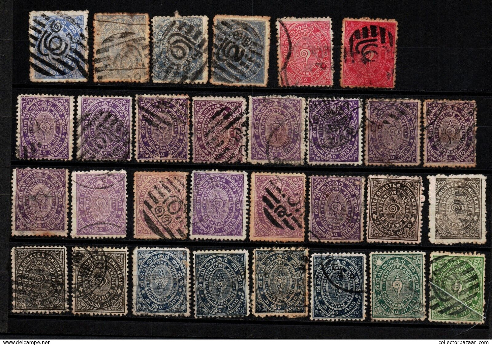 Princely States Of India Feudatory State Travancore Overprints Lot Stamps - Travancore