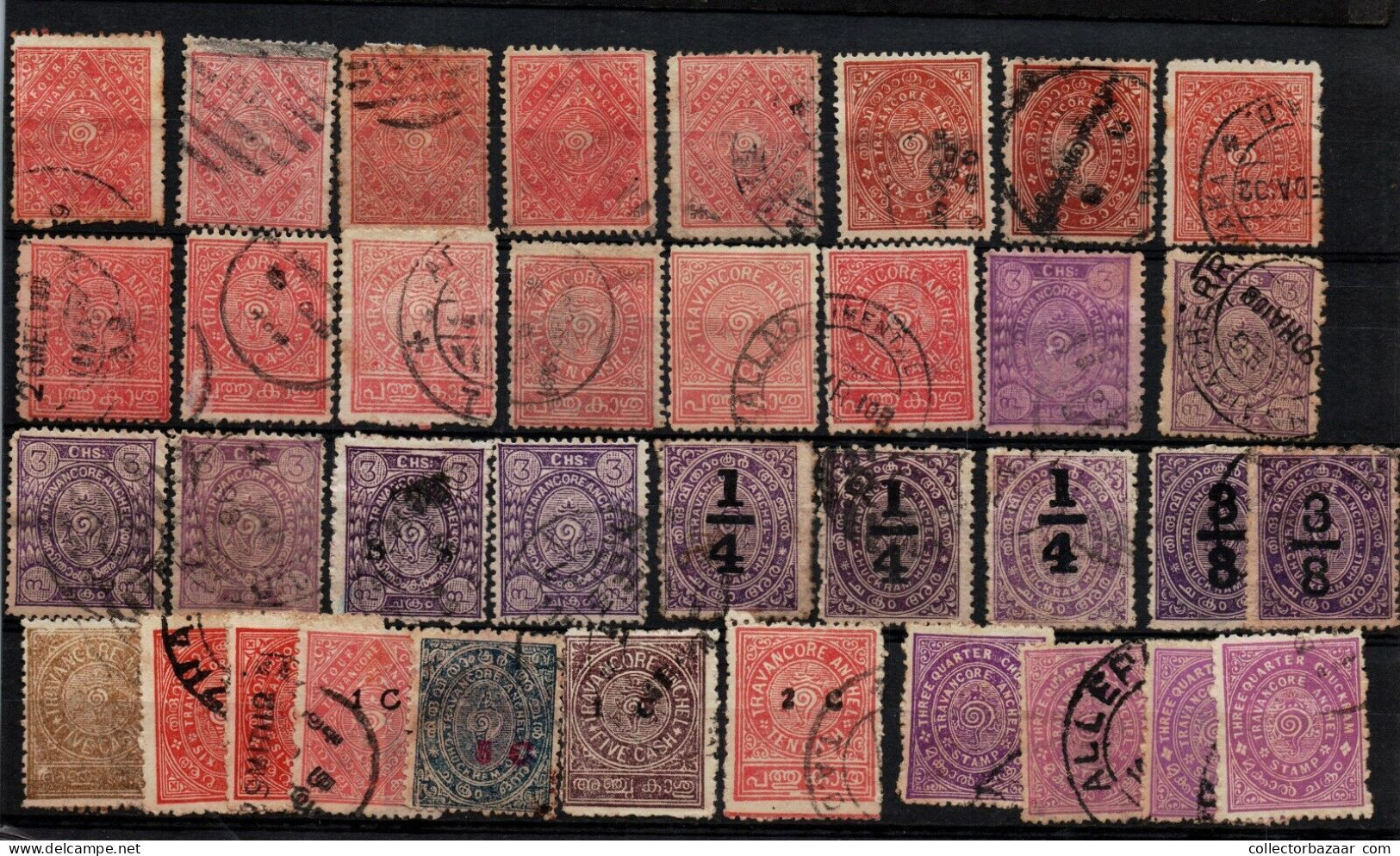 Princely States Of India Feudatory State Travancore Overprints Lot Stamps - Travancore